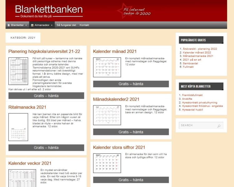 Blankettbanken ger dig gratis tillgång till massor av kalendrar och almanackor som du kan ladda hem.