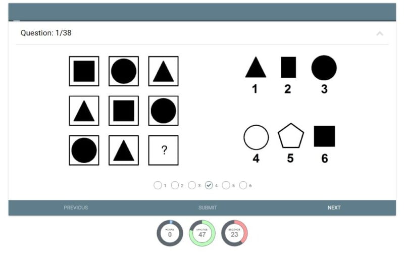Skärmdump av webbsidan för gratis IQ-test på nätet som har URLen Free-IQ-Test.net